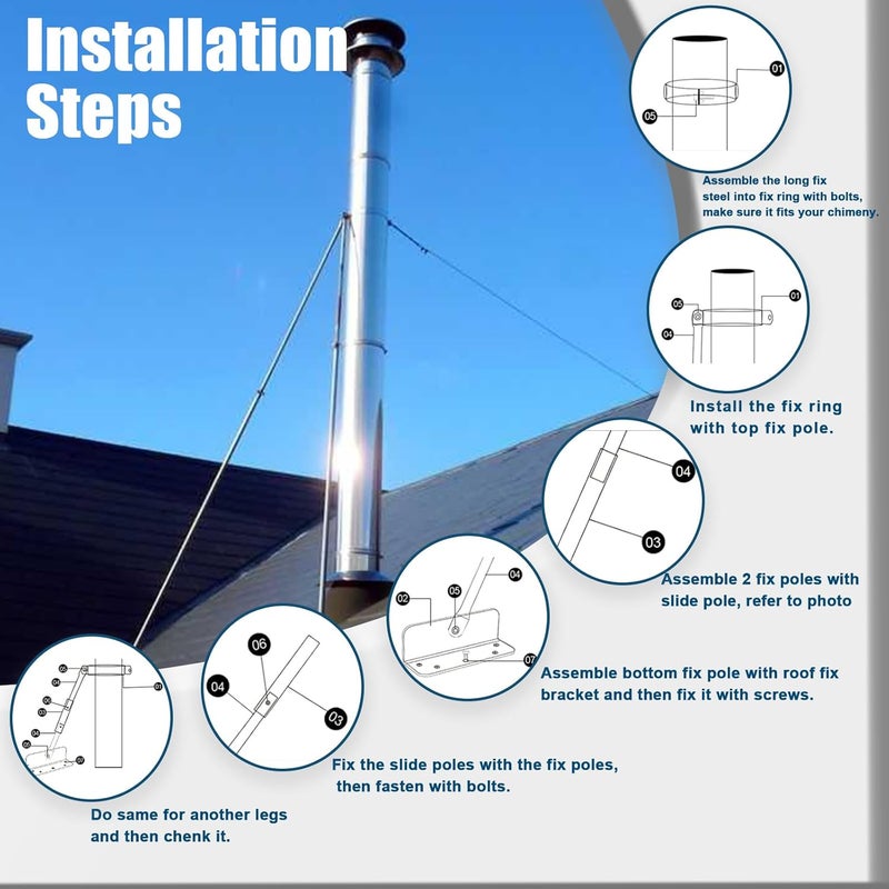 Zhenx Upgraded 6DP-XRB 6" Extended Roof Chimney Bracket Support Kit, Fit for Chimney Stove Pipe from 6" to 13.7" in Diameter, Adjustable Design, Stainless Steel, No Fear of Snowstorms - Image 3